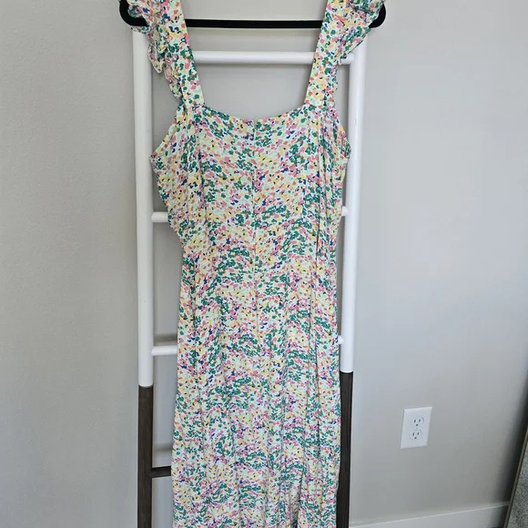 LOFT Multicolor Confetti Midi Dress Size 12 Casual Feminine Boho Spring Summer - Picture 5 of 7